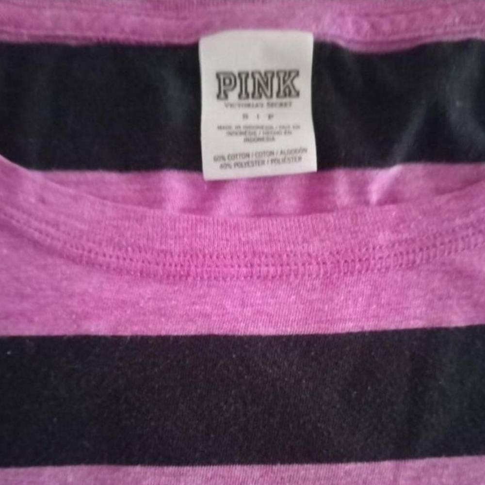 Victoria's Secret PINK Purple Black Striped Long Sleeve Tee T-Shirt Alt Y2K 90s - Picture 2 of 8